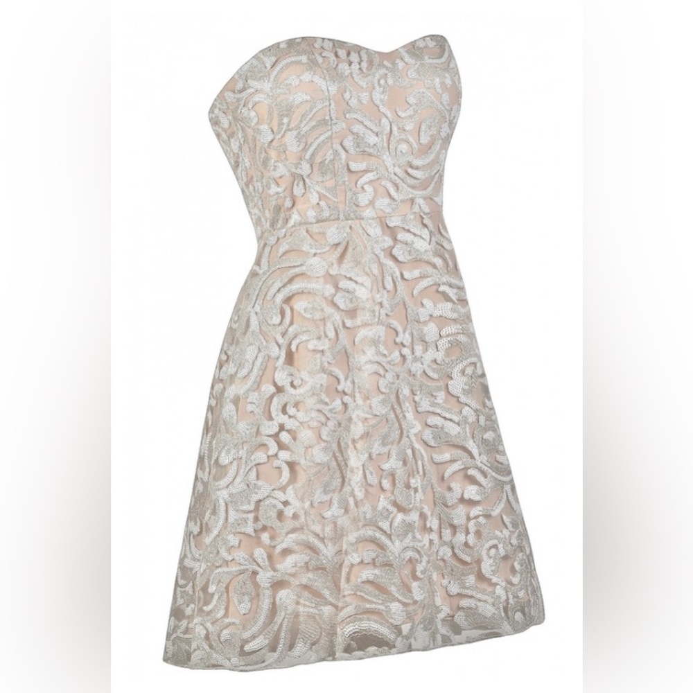 ✨💥⚡️ A Drea Champagne Shimmer Ivory and Beige Sequin Homecoming NWOT - Picture 3 of 13